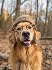 a dog wearing glasses and a hat