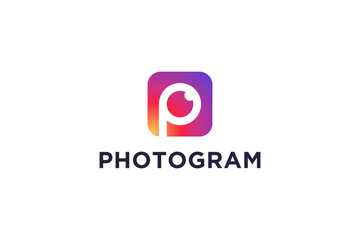 Photography Camera Lens logo design and letter P inside.