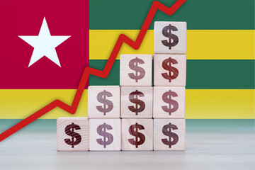 Togo economic collapse, increasing values with cubes, financial decline, crisis and downgrade concept