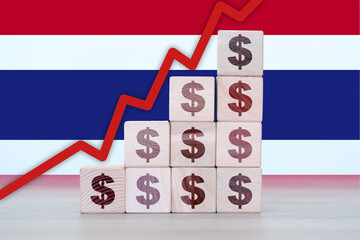 Thailand economic collapse, increasing values with cubes, financial decline, crisis and downgrade...