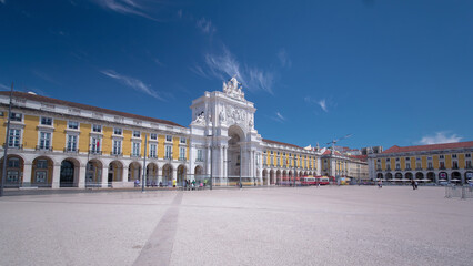 Commerce Square in downtown Lisbon, one of the largest squares in Europe timelapse hyperlapse - obrazy, fototapety, plakaty