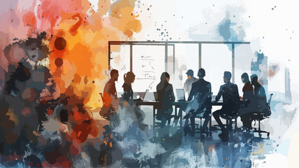 Business Leute Meeting Besprechung Wasserfarben Pastel