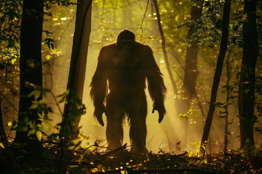 Bigfoot in the forest, mysterious sasquatch
