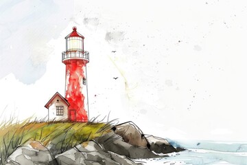 Lighthouse in style pen architecture building beacon.