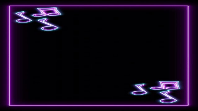 Animated Illuminated Neon Music Symbol Frame Design Glowing Neon Colors Led Light Isolated Doodle Style Music Note Symbol Texture Motion Vertical Animated Music Note Sketch Abstract 4K motion video