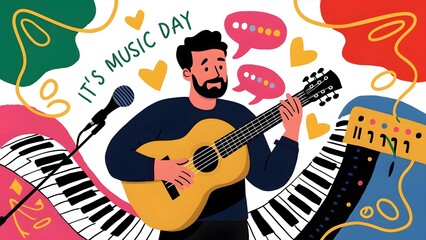 World Music Day poster with some musical instrument