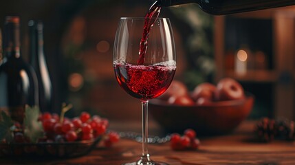 Red wine pouring into a wine glass