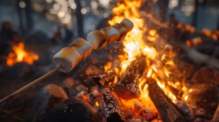 A marshmallow is being roasted over a fire