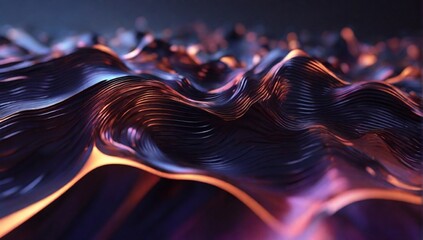 Cyber field information flow 3D illustration. Abstraction of lines and rays on a wavy surface
