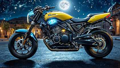 Sports motorcycle in the night. Generative AI
