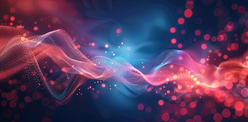 Abstract background with glowing particles and a wave of light in red and blue colors. Digital illustration of a futuristic design in the style of digital technology concept.