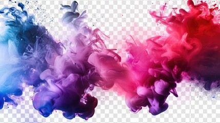 Colorful paint stains. Watercolor spots on a white transparent  background. Rainbow design of multi-colored blots ,  Background with top view of abstract color ink blots,Colorful powder explosion