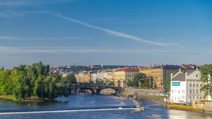 Vltava river timelapse in district Strelecky ostrov with the bridge of the Legions, Prague, Czech...