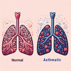 Normal vs asthmatic bronchioles, illustration. Lungs vector illustration comparison  background for lungs. world lungs day & health day template or social media ads poster created with generative ai - obrazy, fototapety, plakaty