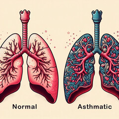 Normal vs asthmatic bronchioles, illustration. Lungs vector illustration comparison  background for lungs. world lungs day & health day template or social media ads poster created with generative ai - obrazy, fototapety, plakaty