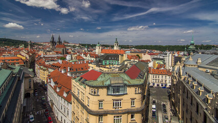 Fototapeta na wymiar View from the height Powder Tower in Prague timelapse. Historical and cultural monument