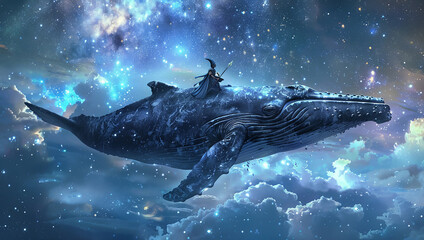 The blue whales among of the star ocean