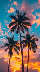 palm trees in front of a colorful sky