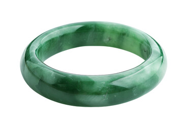 A stunning green jade ring glistens on a pure white background