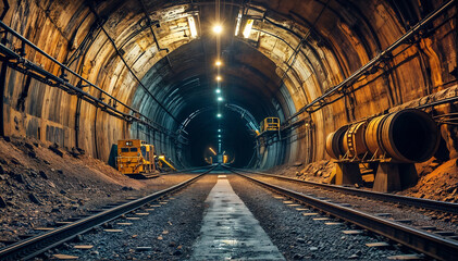 Large empty mining company tunnel. Generative AI