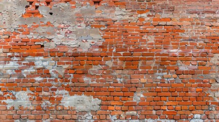 Old red brick wall with messy cement mortar