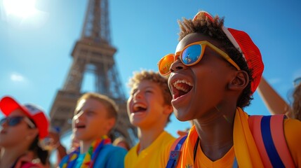 Happy kids watching sports event in Paris, Olympic games 2024