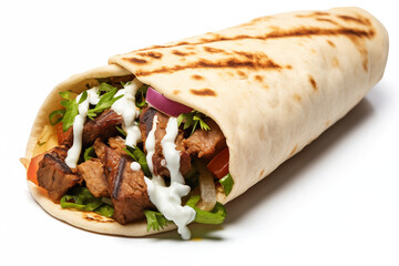 Kebab on white background. Fast kebab food. Sale of kebabs. Image for graphic designer. Image for...