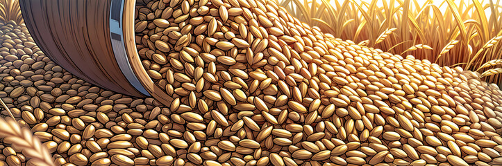 Barley malt close-up, malt grains fall into a pile. Generative AI - obrazy, fototapety, plakaty