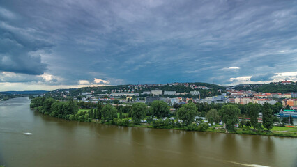 Fototapeta premium View of Prague timelapse from the observation deck of Visegrad. Prague. Czech Republic.