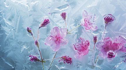 abstract art background of frozen summer flowers in ice