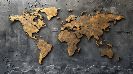 Luxurious Golden World Map on a Textured Black Background Representing Global Business 