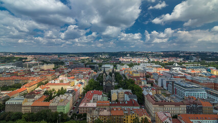 Panoramic view of Prague timelapse from the top of the Vitkov Memorial, Czech Republic