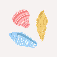 Set of colorful hand draw seashells. Vector illustration of cartoon seashells