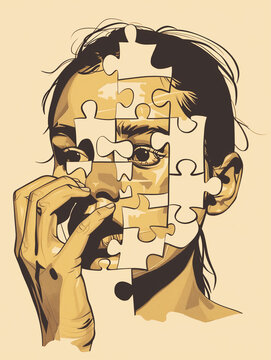 Girl with a puzzle on her head