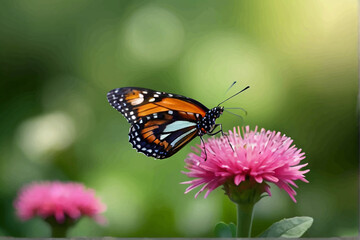 Fototapeta premium close-up of a monarch butterfly on the spiky cone of a purple echinacea blossom