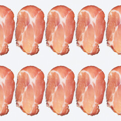 Seamless pattern with slice of bacon on white background.