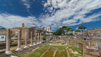 Ancient Roman Forum timelapse hyperlapse, UNESCO World Heritage Site. Rome, Italy