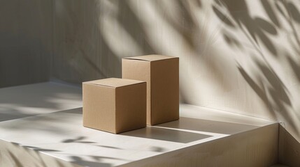 A bunch of cardboard boxes with plants in them. The boxes are of different sizes and shapes. Scene is that of a creative