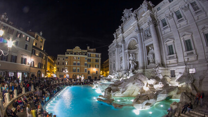 The famous Trevi Fountain at night timelapse.