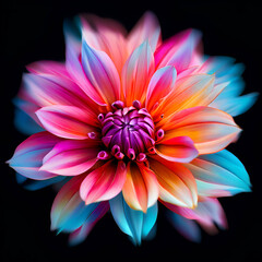 a colorful flower is shown on a white background with a blurry effect close-up view of a vibrant and colorful flower in full bloom, set against a simple white background. The petals  generative ai 