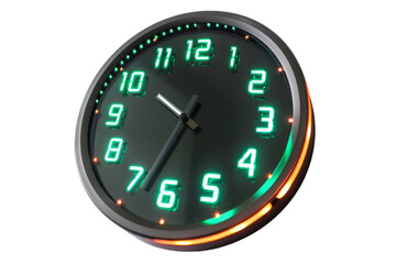 A clock displaying green numbers against a bright white background