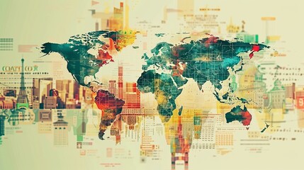 Craft a visually compelling scene illustrating the interconnectedness of global finance