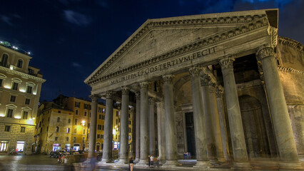 Walk down streets of Rome timelapse hyperlapse from the Pantheon to fountain Trevi showing...