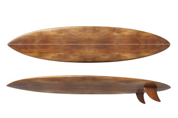 Two wooden surfboards resting side by side on the beach
