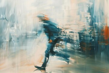 Fototapeta premium Guy running motion blur brush stroke art person adult.