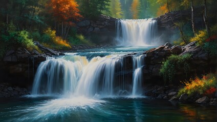 The ethereal beauty of a waterfall painting the landscape with a spectrum of vibrant hues ai_generated