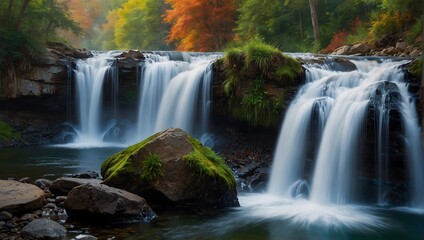 Obraz premium The ethereal beauty of a waterfall painting the landscape with a spectrum of vibrant hues ai_generated