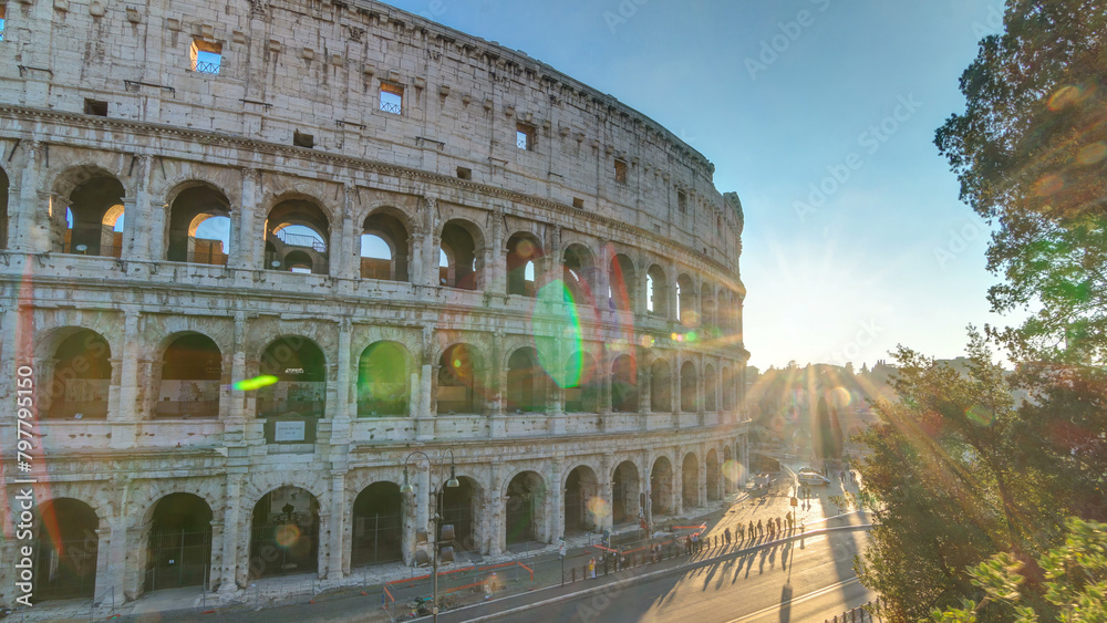 Wall mural amphitheater colosseum view at sunset timelapse top view