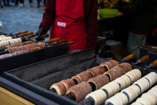 Traditional tredelnik dessert on the streets of Prague