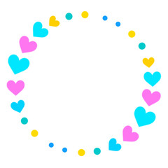 ハートの円形フレーム　素材　丸　枠　飾り枠　飾り罫　見出し　囲み　タイトル　おしゃれ　ポップ　さわやか　シンプル　白背景　透過